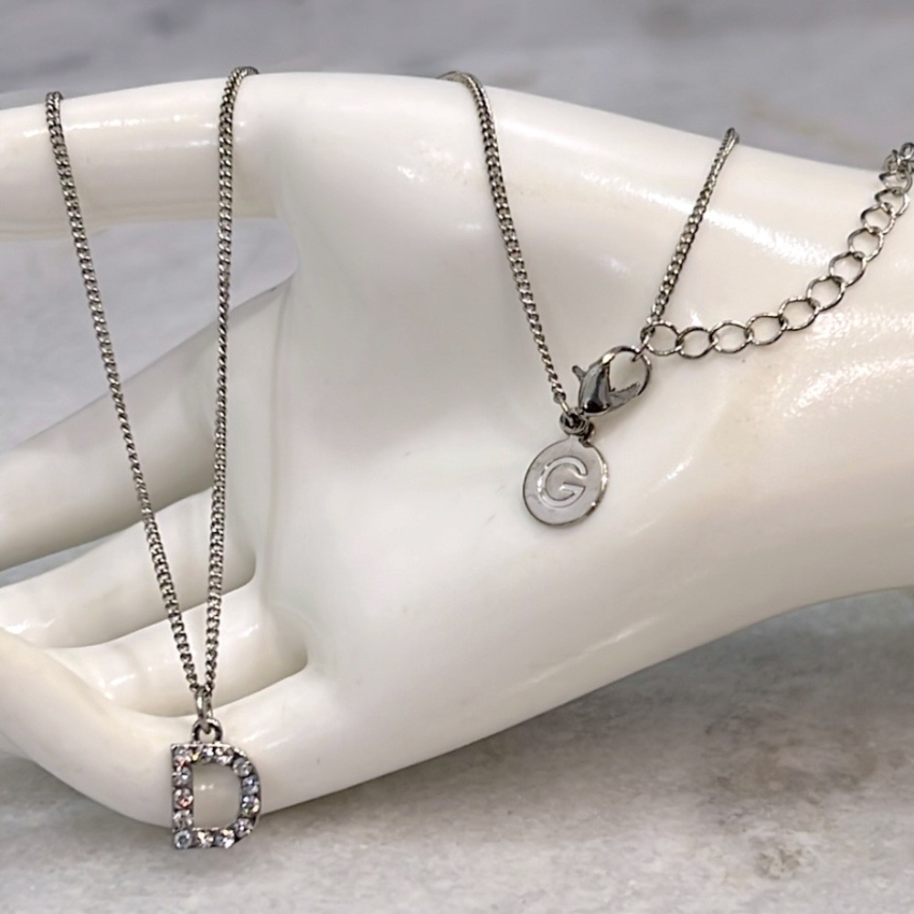 GUESS Silver Rhinestone Initial 'D' Necklace - Picture 3 of 11